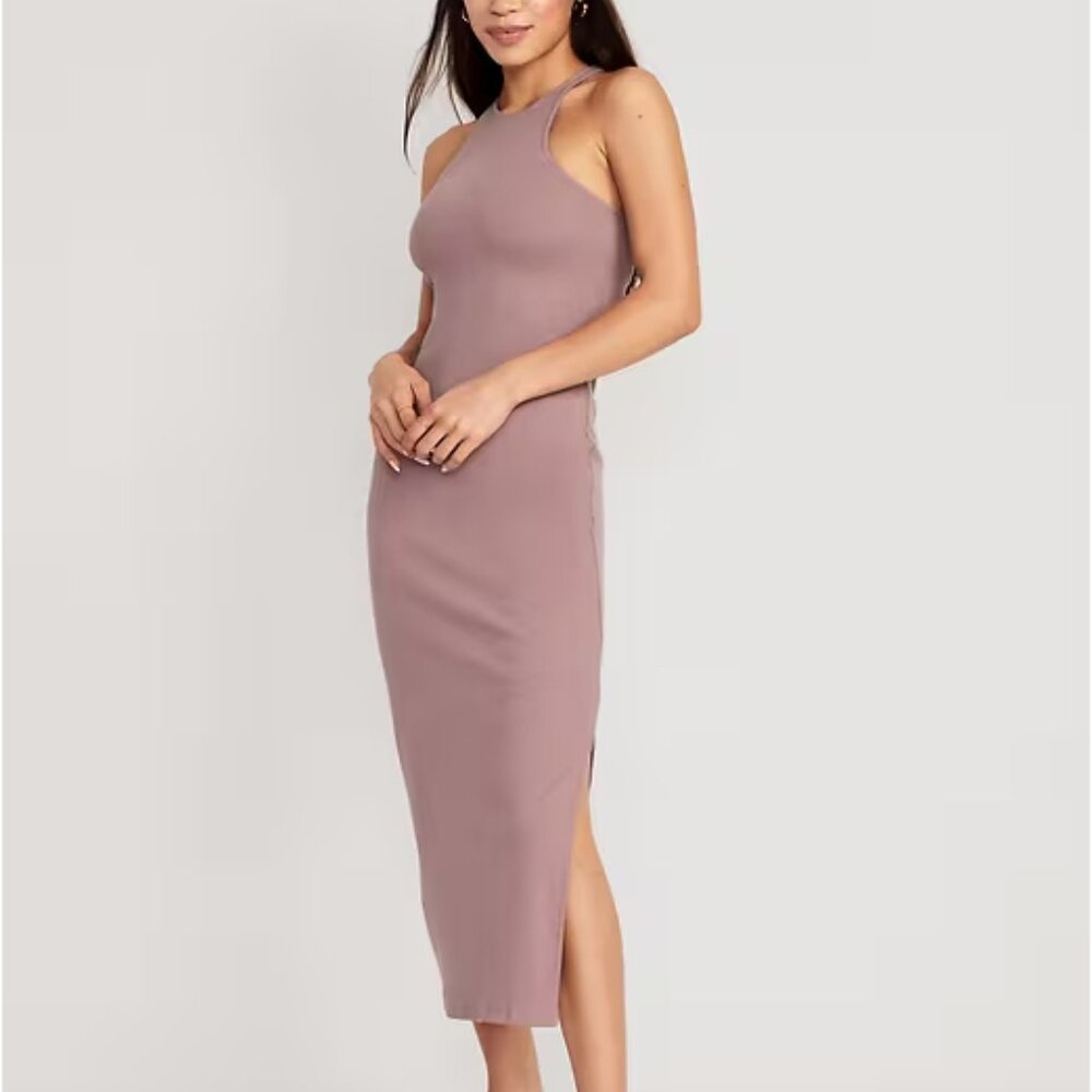 Old Navy Fitted High-Neck Rib-Knit Ribbed Maxi Dress